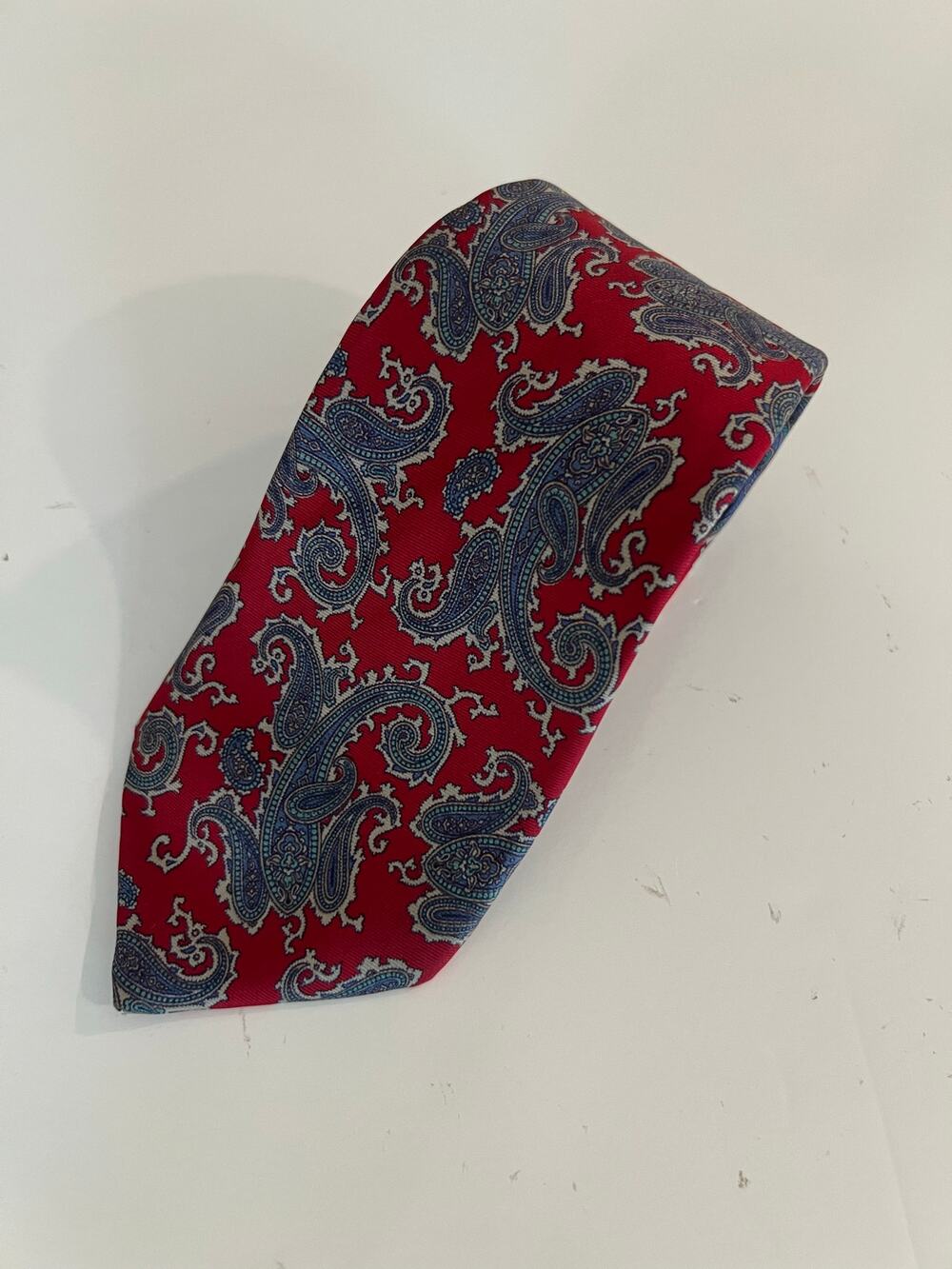 Hennessy Couture Paris Men's Silk Neck Tie Red Blue Paisley JL